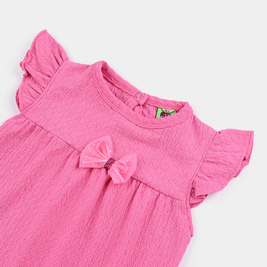 Infant Girls Jacquard Romper Fashion Bow Style-Pink