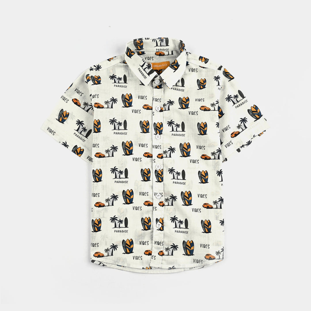 Boys Cotton Slub Shirt (Summer Vibes)-OFF-White