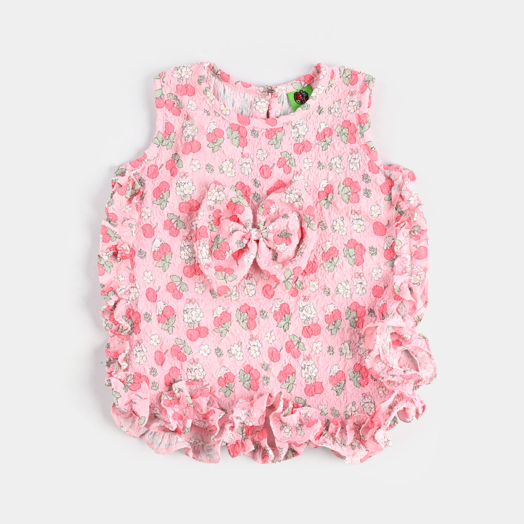 Infant Girls Poly Crinkle Casual Top - Cherry Pink
