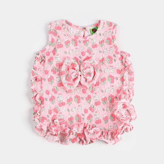 Infant Girls Poly Crinkle Casual Top - Cherry Pink