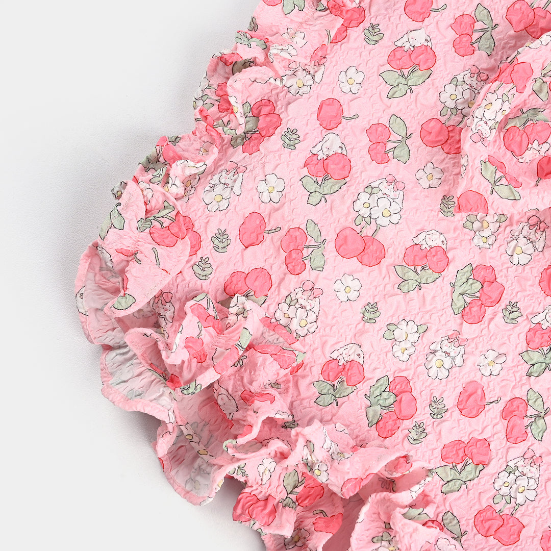 Infant Girls Poly Crinkle Casual Top - Cherry Pink