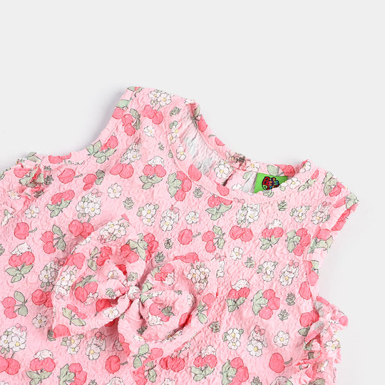 Infant Girls Poly Crinkle Casual Top - Cherry Pink