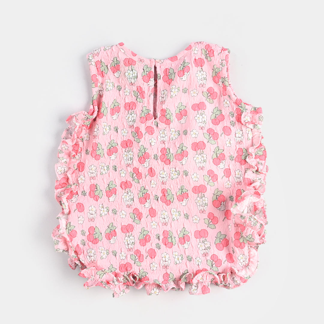 Infant Girls Poly Crinkle Casual Top - Cherry Pink