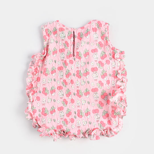 Infant Girls Poly Crinkle Casual Top - Cherry Pink