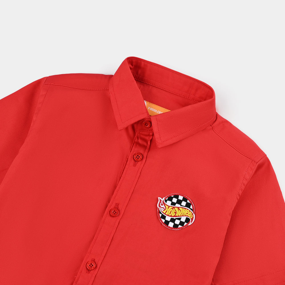 Boys Cotton Poplin Casual Shirt H/S (Hot Wheel)-Red