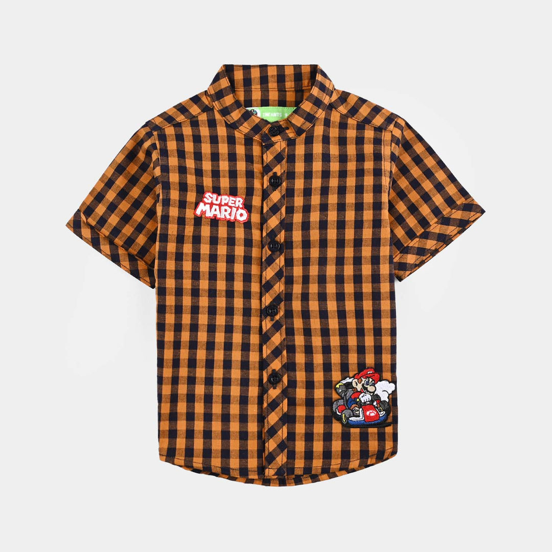 Infant Boys Yarn Dyed Casual Shirt - Dark Brown