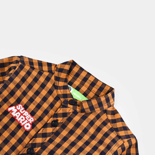 Infant Boys Yarn Dyed Casual Shirt - Dark Brown
