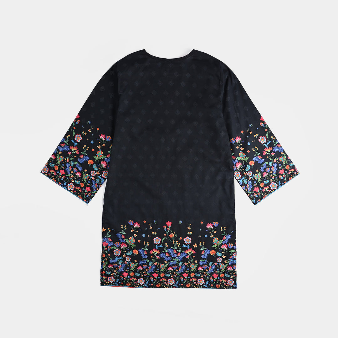 Girls Cotton Poplin Printed Kurti Garden-BLACK
