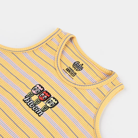Girls 2x1 Rib Sando Stripes - Bloom