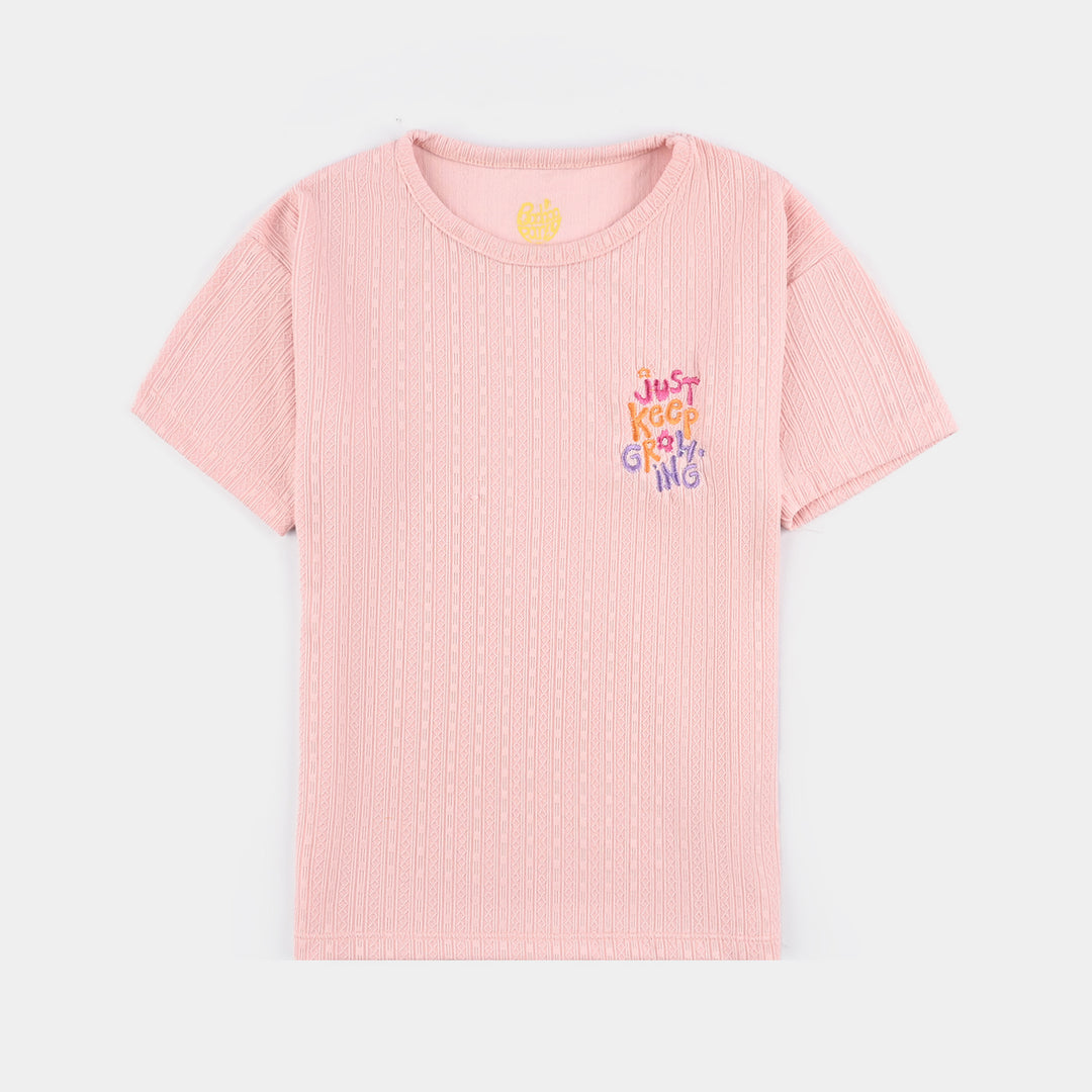 Girls Lycra Jersey T-Shirt H/S Just Keep Growing-Pink