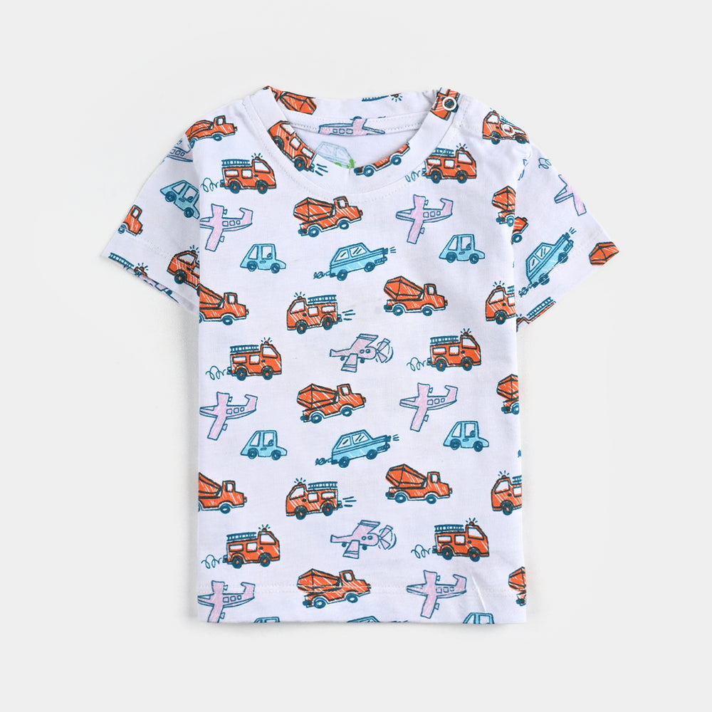 Infant Boys Lycra Jersey Night Suit Cars-White