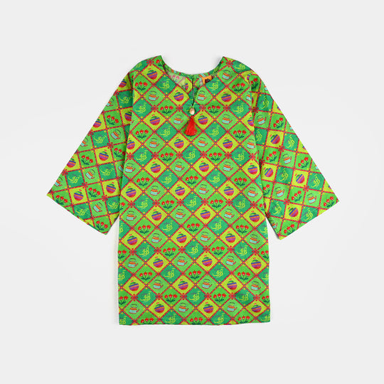Girls Cotton Printed Kurti Kettle And Flowers Ind-Multi
