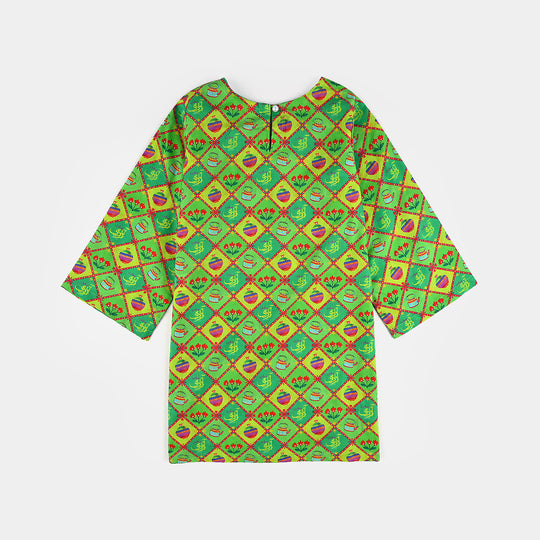 Girls Cotton Printed Kurti Kettle And Flowers Ind-Multi