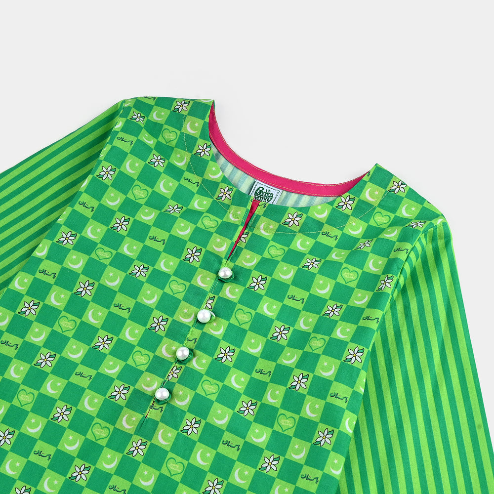 Girls Cotton Printed Kurti Jasmine Ind-L.Green