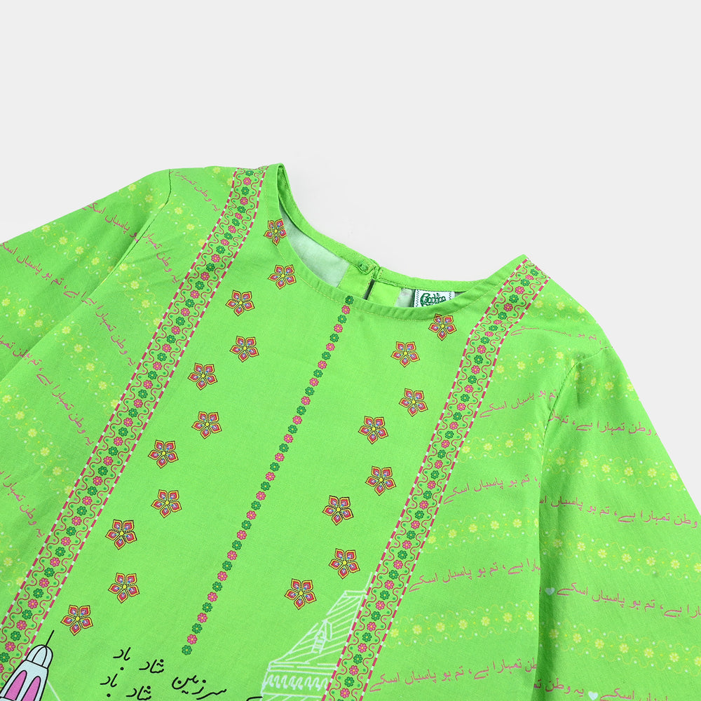 Girls Cotton Printed Kurti Qoumi Tarana Ind-L.Green