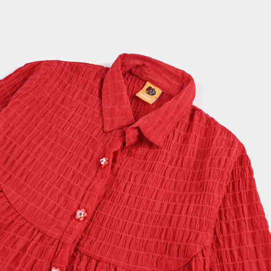Girls Poly Mesh Casual Top - RED
