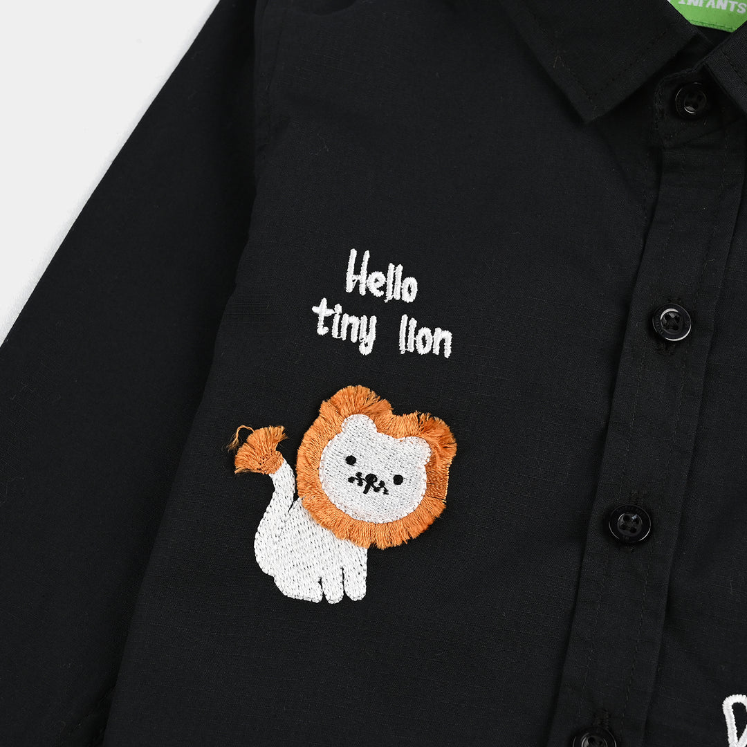 Infant Boys Cotton Shirt (Roar) - Black