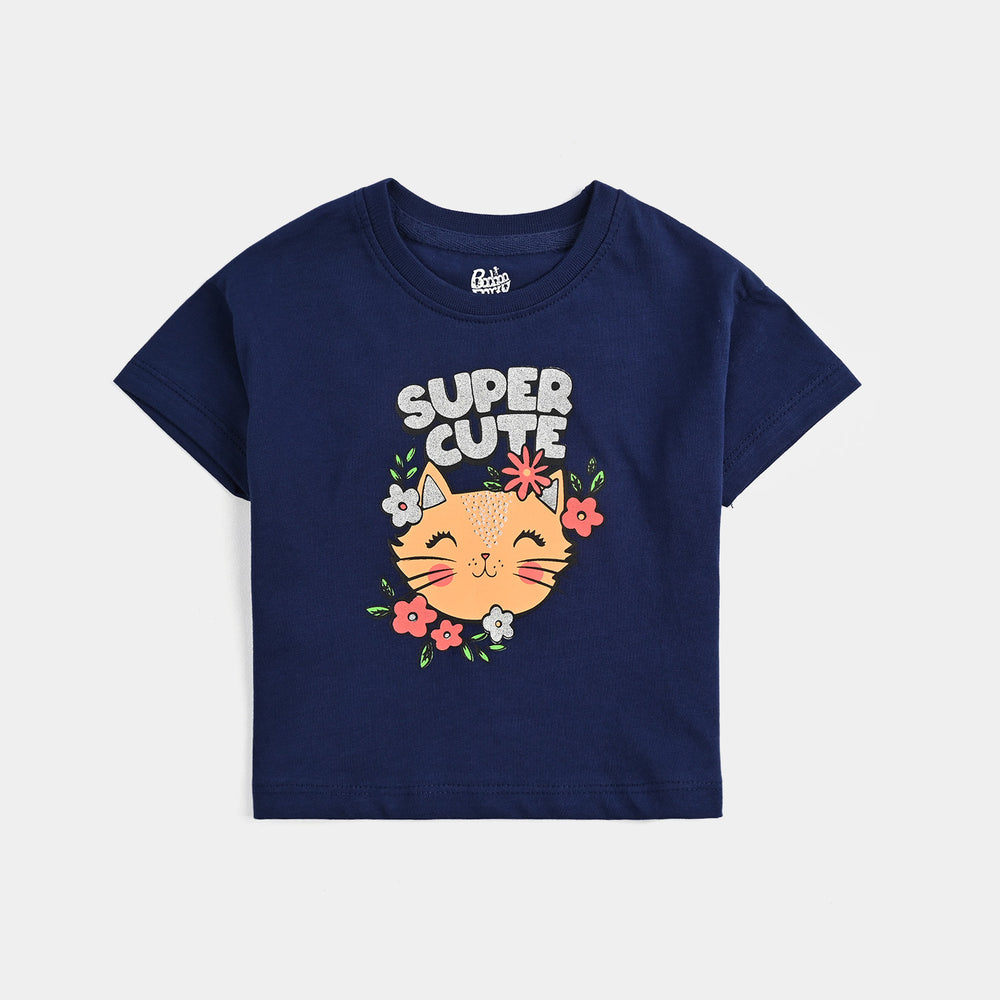 Infant Girls Cotton Jersey T-Shirt H/S Super Cute - NAVY