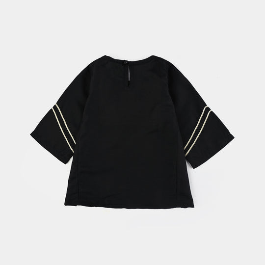 Infant Girls Poly Mesh Embroidered Kurti - Black