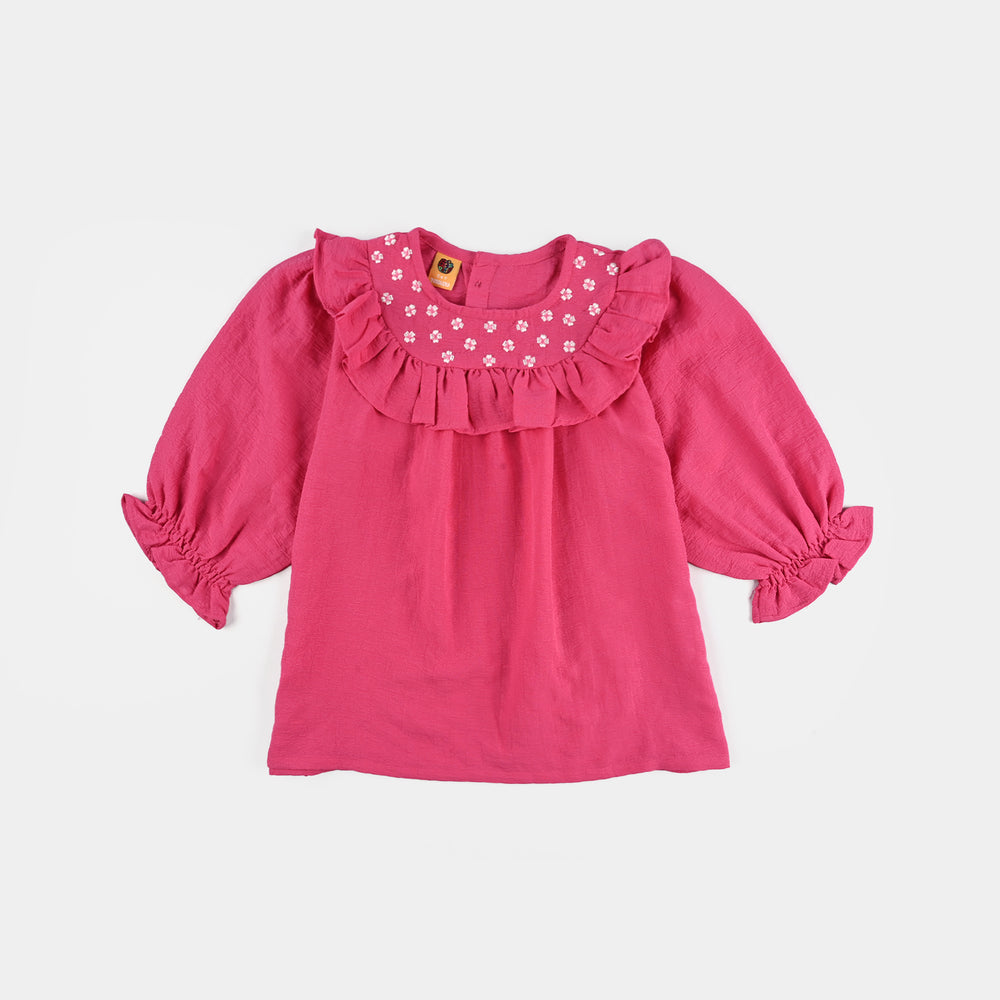 Girls Poly Mesh Embroidered Co-Ord Set - Pink