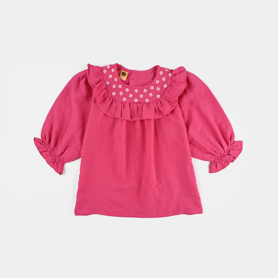 Girls Poly Mesh Embroidered Co-Ord Set - Pink