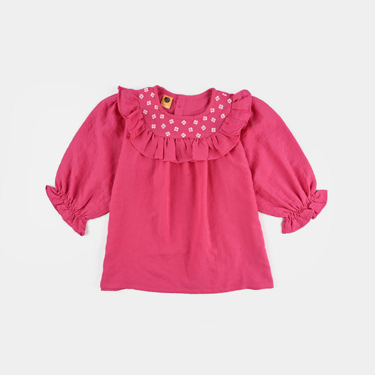 Girls Poly Mesh Embroidered Co-Ord Set - Pink