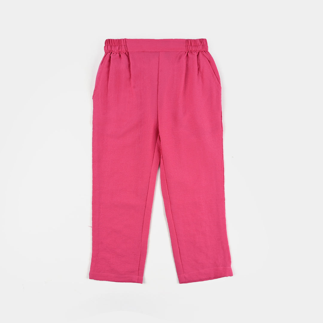 Girls Poly Mesh Embroidered Co-Ord Set - Pink