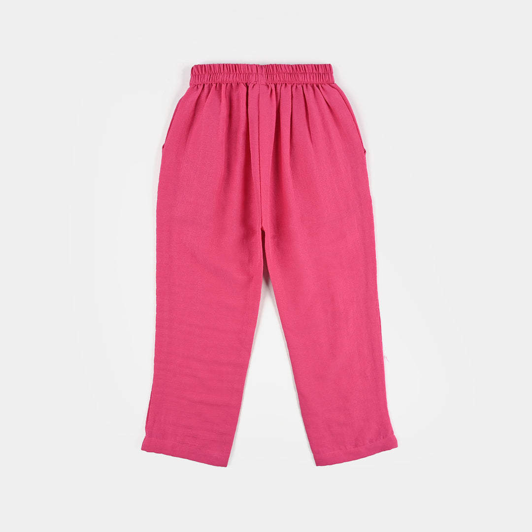 Girls Poly Mesh Embroidered Co-Ord Set - Pink