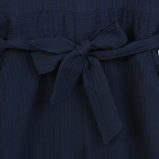 Girls Poly Crinkle Embroidered Jumpsuit - Navy Blue