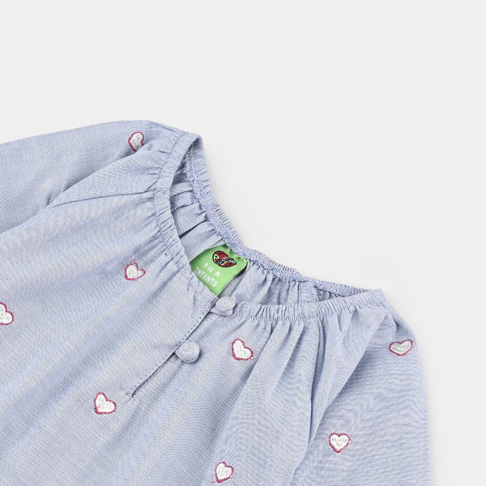 Infant Girls Cotton Emb Top Blue Scalloped-BLUE