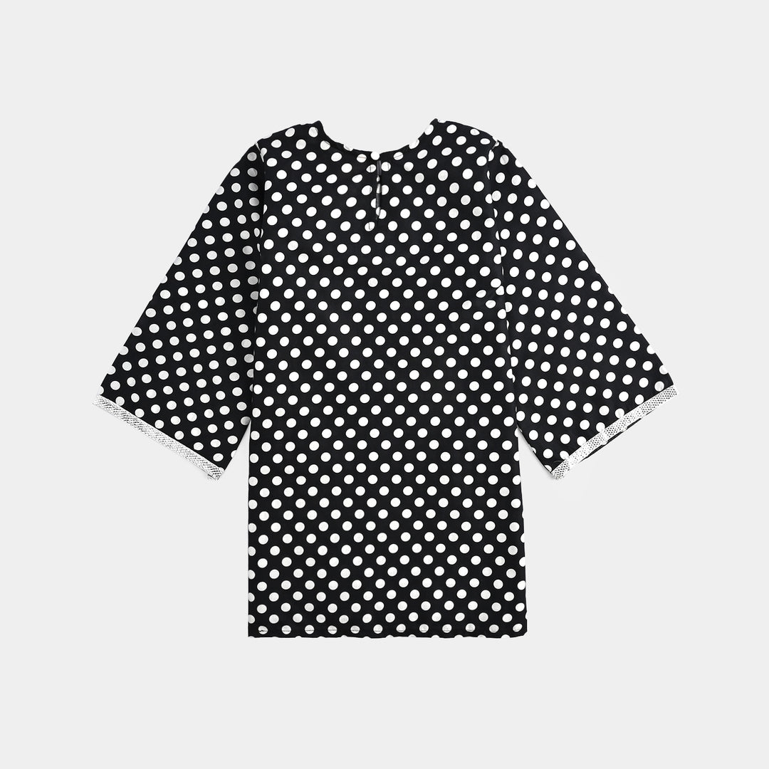 Girls Cotton Poplin Printed & Embroidered 2 Pcs Polka Dot - Black