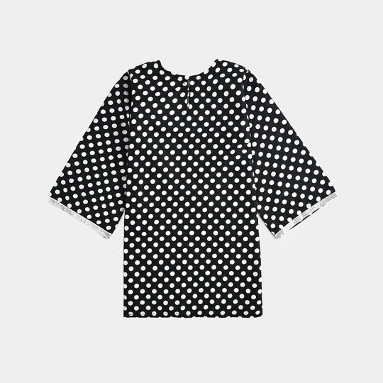 Girls Cotton Poplin Printed & Embroidered 2 Pcs Polka Dot - Black