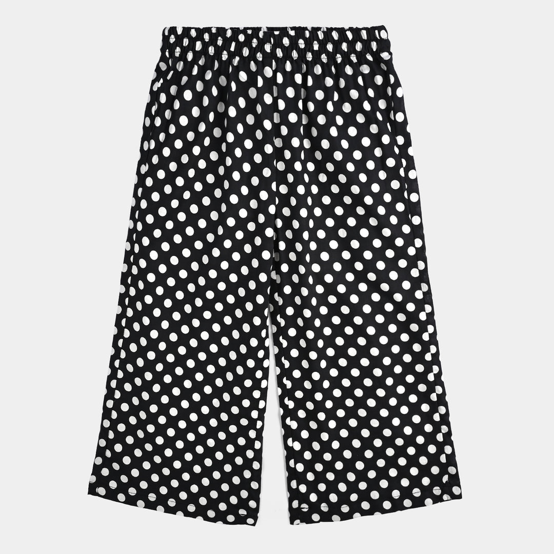Girls Cotton Poplin Printed & Embroidered 2 Pcs Polka Dot - Black