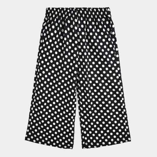 Girls Cotton Poplin Printed & Embroidered 2 Pcs Polka Dot - Black