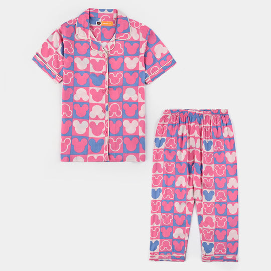 Girls Viscose Woven Night Suit- Multi