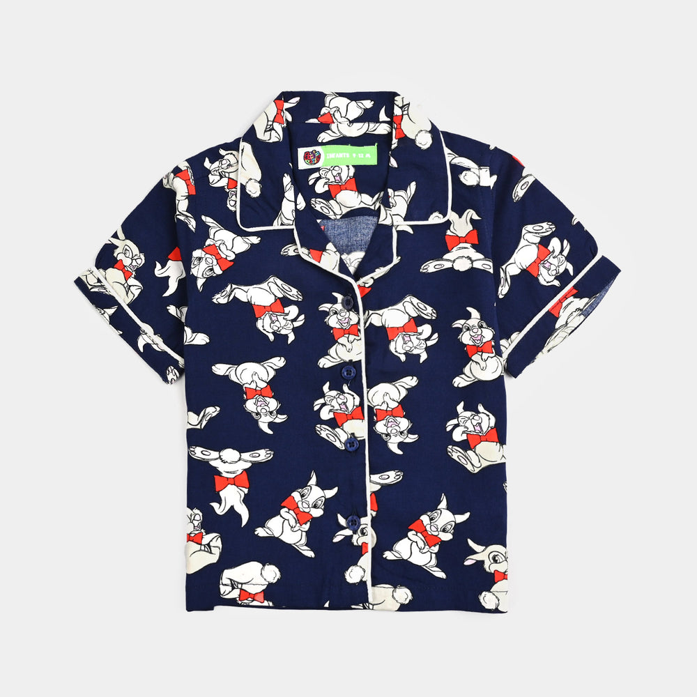 Infant Girls Viscose Night Suit - Bunny - Blue