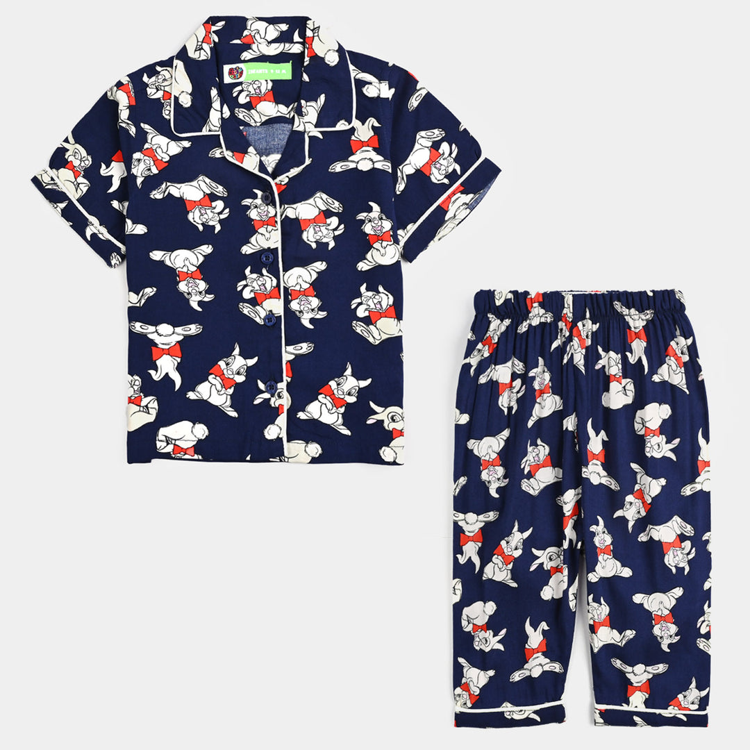 Infant Girls Viscose Night Suit - Bunny - Blue