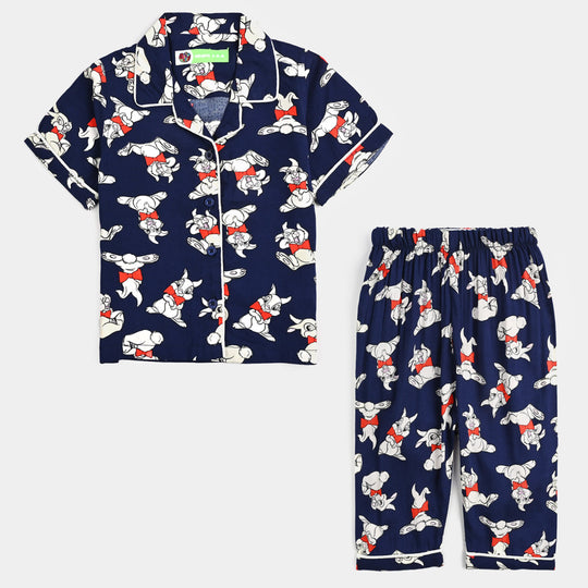 Infant Girls Viscose Night Suit - Bunny - Blue