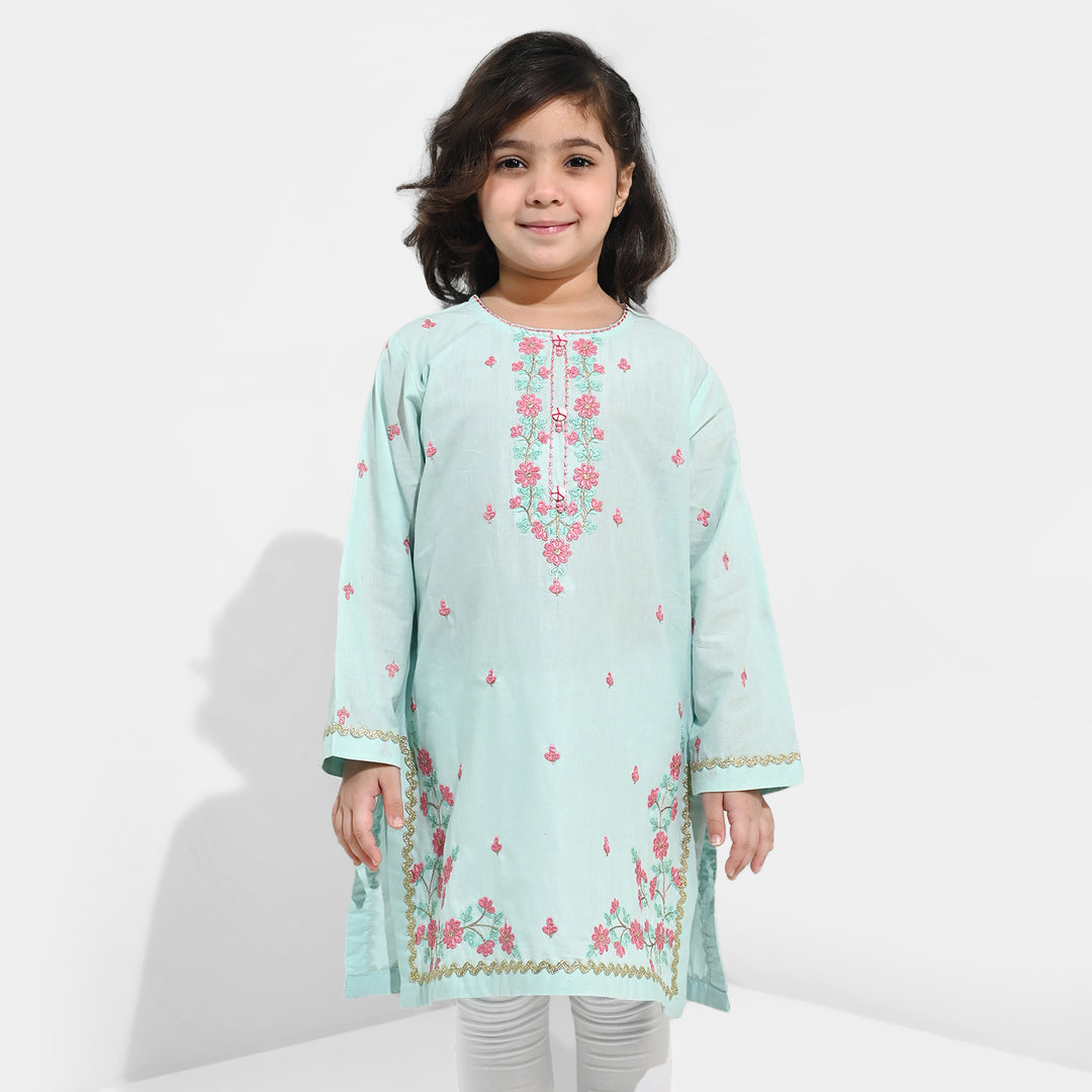 Girls Cotton Poplin Emb Kurti Zohra - Mint Green