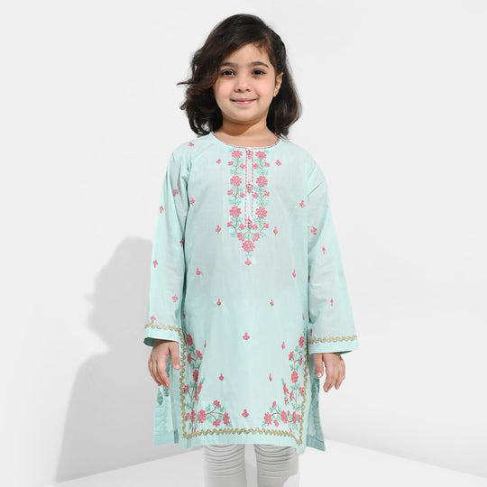 Girls Cotton Poplin Emb Kurti Zohra - Mint Green