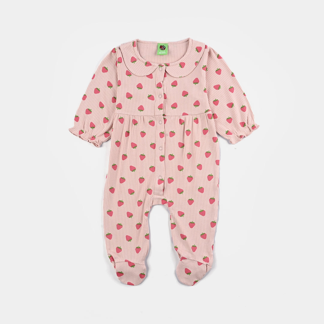 Infant Girls 2x1 Rib Romper Strawberry - Pink