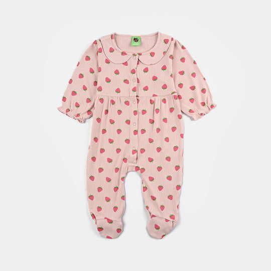 Infant Girls 2x1 Rib Romper Strawberry - Pink