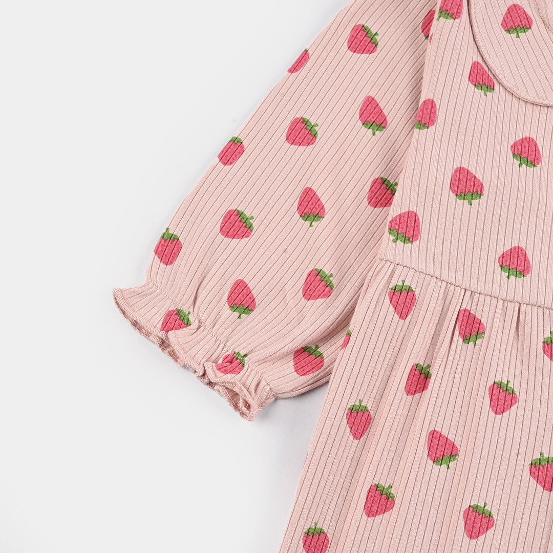 Infant Girls 2x1 Rib Romper Strawberry - Pink