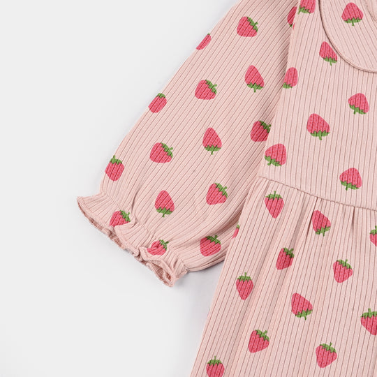 Infant Girls 2x1 Rib Romper Strawberry - Pink