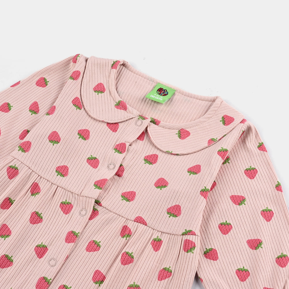 Infant Girls 2x1 Rib Romper Strawberry - Pink