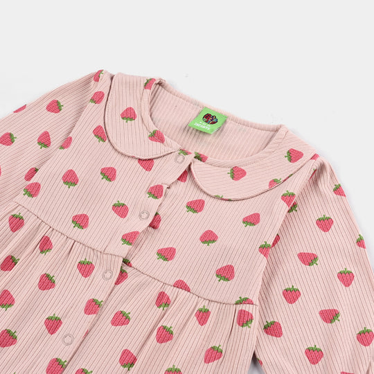 Infant Girls 2x1 Rib Romper Strawberry - Pink