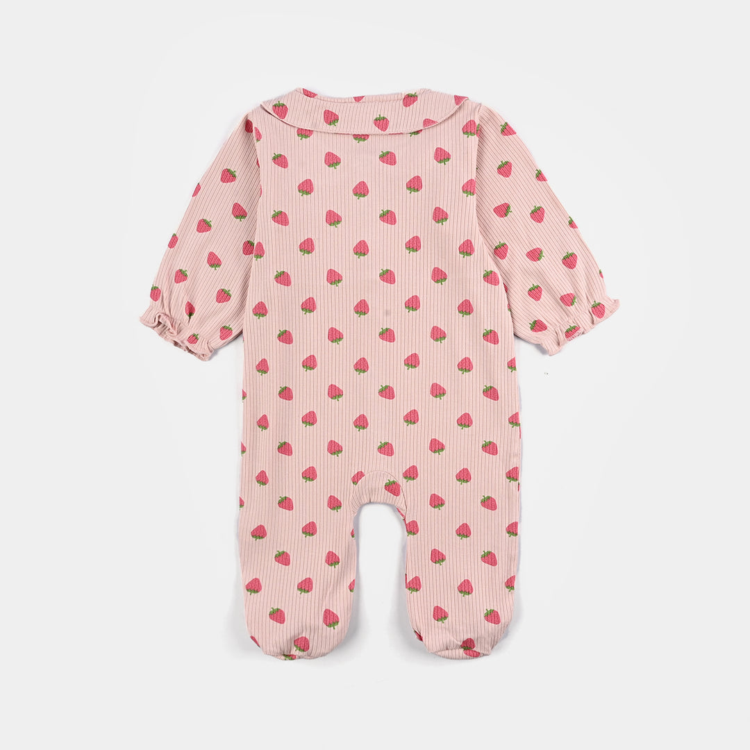 Infant Girls 2x1 Rib Romper Strawberry - Pink