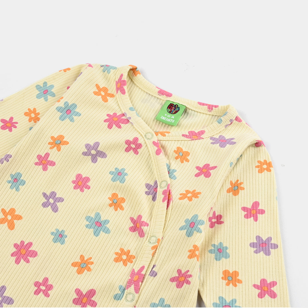 Infant Girls 2x1 Rib Romper FLOWERS - Lemon Drop