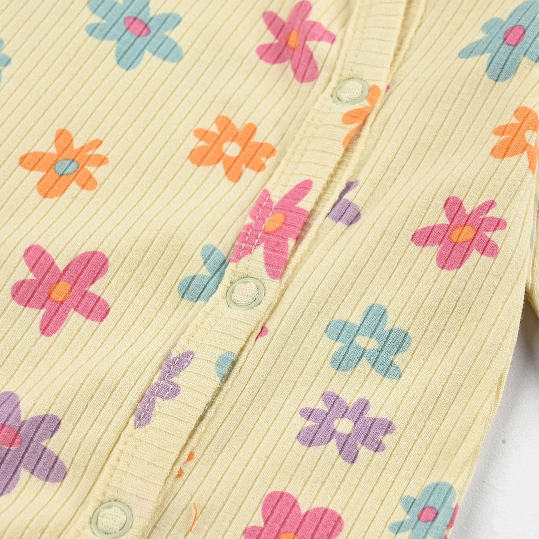 Infant Girls 2x1 Rib Romper FLOWERS - Lemon Drop