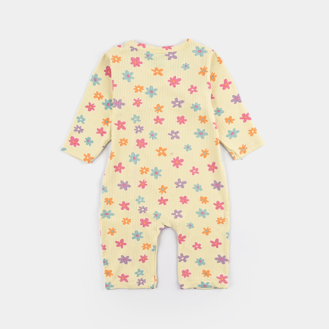 Infant Girls 2x1 Rib Romper FLOWERS - Lemon Drop